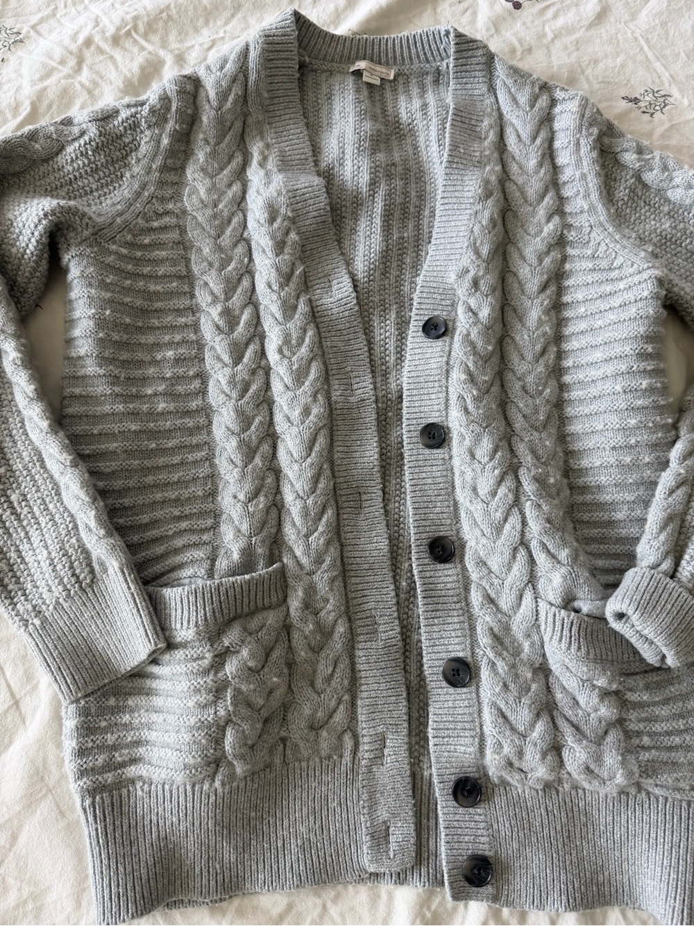 GAP Light Gray Cable Knit Button Front Cardigan